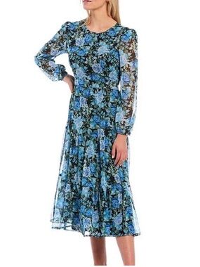 Wayf Black Dress with Blue Floral Print
